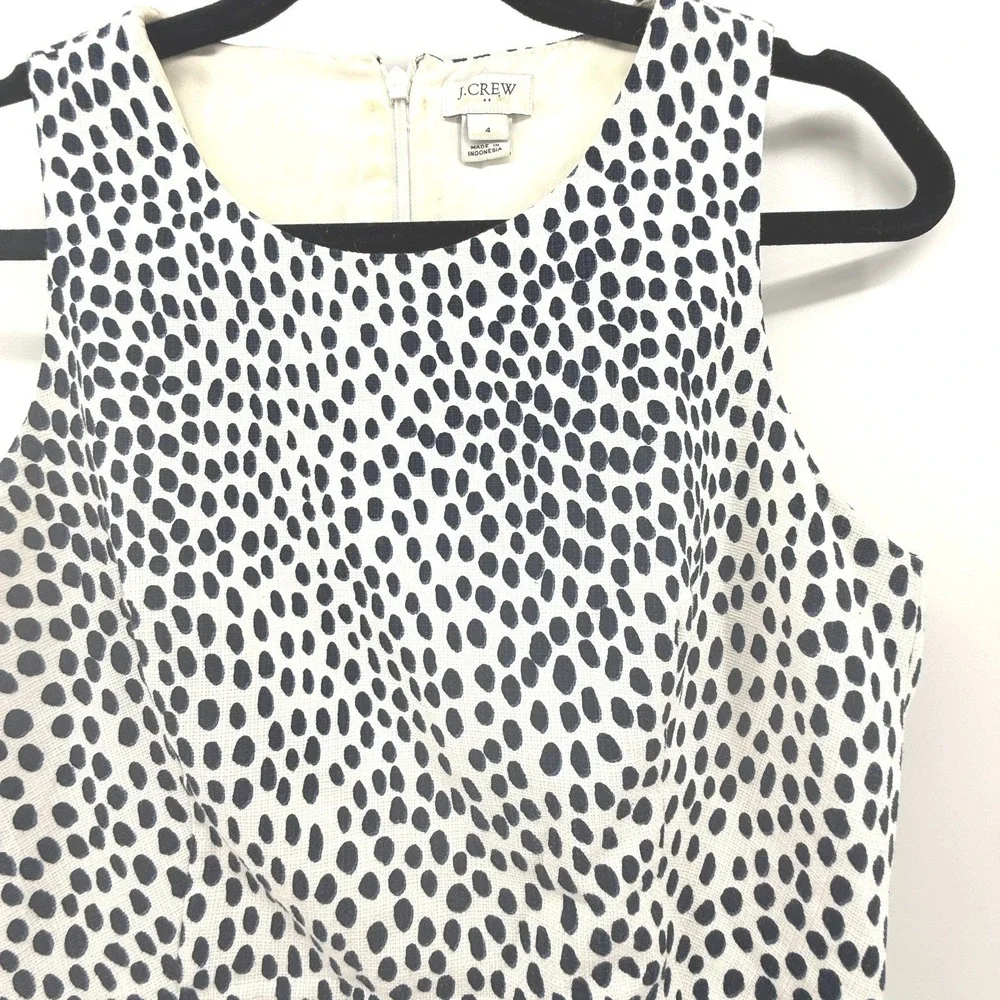 J Crew Textured Size 4 Weave Ink Ivory‎ Spot Dress Preppy Neutral Career Capsule